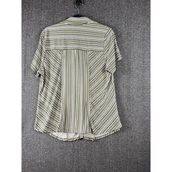 ROZ AND ALI Shirt Womens 1X Button Up Blouse Top Striped Short Sleeve White - Picture 2 of 6